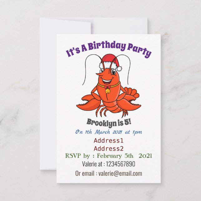 Invitation Cute joyeux homard portant le dessin du casquette  (Devant)