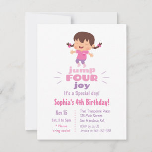 Invitation Cute Jump Four Joy Filles Fête d'anniversaire 4 an