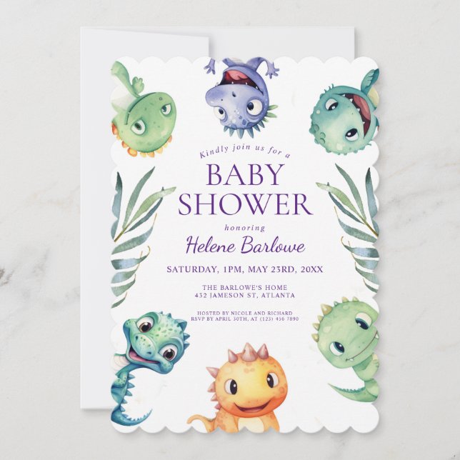 Invitation Cute Jungle Animaux Dinosaur Baby shower (Devant)