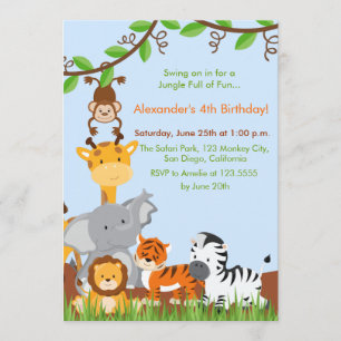 Invitation Cute Jungle Animaux Garçon Anniversaire Fête Invit