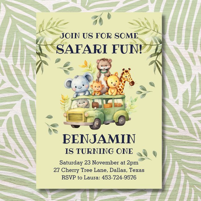 Invitation Cute Jungle Safari 1er anniversaire (Créateur téléchargé)