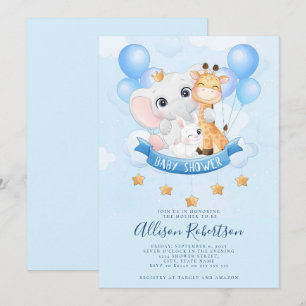 Invitation Cute Jungle Safari Animaux Aquarelle Baby shower