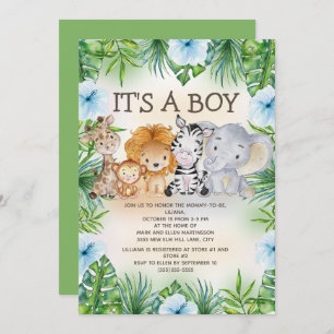Invitation Cute Jungle Safari Animaux Bébé Garçon Douche