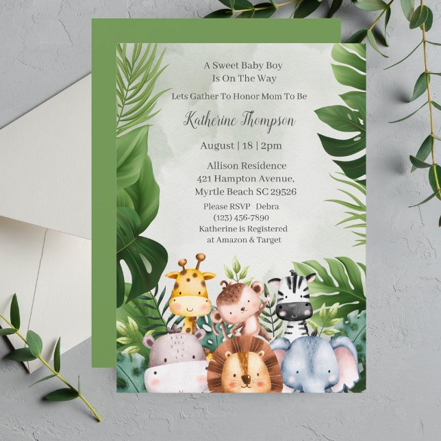 Invitation Cute Jungle Safari Animaux Garçon Baby shower (Créateur téléchargé)