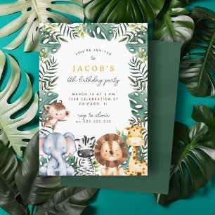 Invitation Cute Jungle Safari Animaux Garçon fête d'anniversa