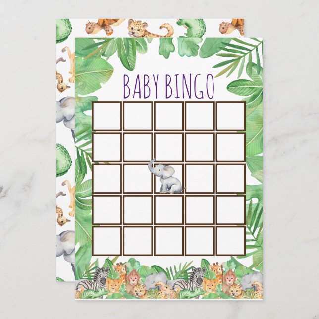 Invitation Cute Jungle Safari Baby shower animal bébé Bingo (Devant / Derrière)
