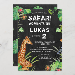 Invitation Cute Jungle Safari Giraffe Chalkboard Anniversaire
