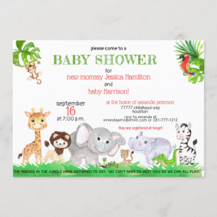 Invitation Cute Jungle Safari Zoo Animaux Baby shower