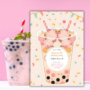 Invitation Cute Kawaii Boba Bubble Tea Axolotday Anniversaire
