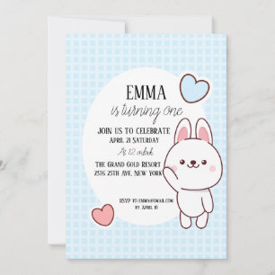 Invitation Cute Kawaii Bunny 1er anniversaire