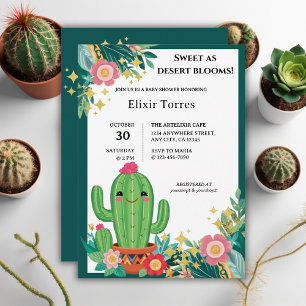 Invitation Cute Kawaii Désert Bloom Floral Cactus Baby shower