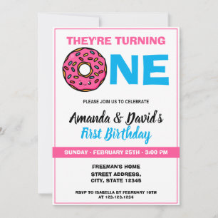 Invitation Cute Kawaii Donut White Joint Twin 1er anniversair