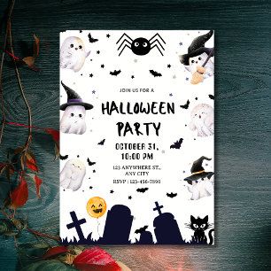 Invitation Cute Kawaii Fantômes et fête d'Halloween du cimeti
