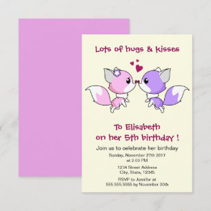 Invitation Cute kawaii foxe dessin animé fille fête d'anniver