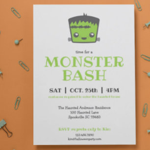 Invitation Cute Kawaii Frankenstein Monster Fête d'Halloween