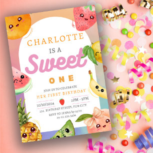 Invitation Cute Kawaii Fruit d'été 1er premier anniversaire f