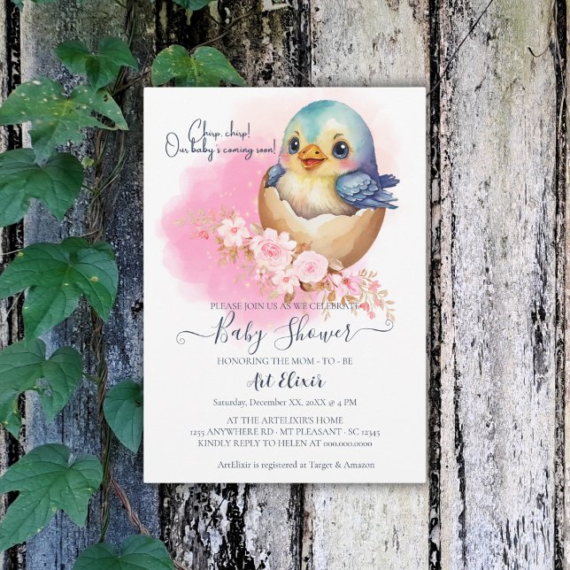 Invitation Cute Kawaii Oiseau Oiseau Oiseau Élégant Baby show (Créateur téléchargé)