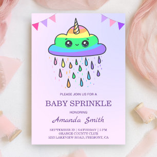Invitation Cute Kawaii Rainbow Cloud Unicorn Baby Sprinkle