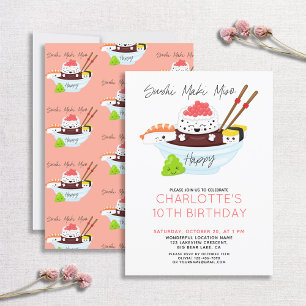 Invitation Cute Kawaii Shushi Maki Miso Bonne fête d'annivers
