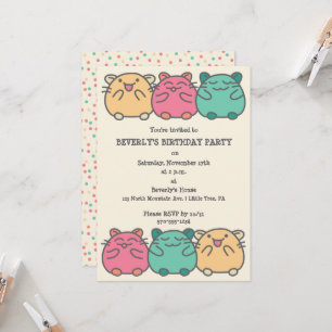 Invitation Cute Kawaii Style Hamsters de Dessin Personnalisé