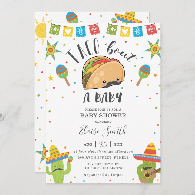 Invitation Cute Kawaii Taco 'Bout a Baby Fiesta Baby shower (Devant / Derrière)