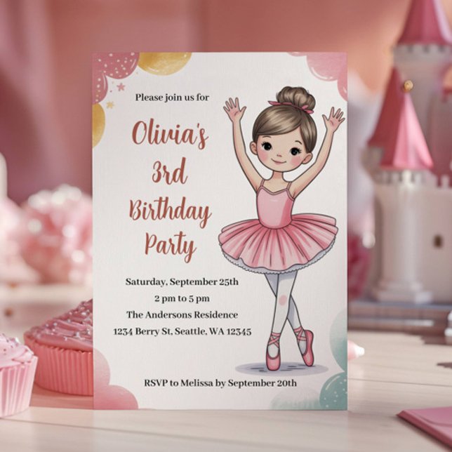 Invitation Cute Kids Ballerina 3e fête d'anniversaire (Créateur téléchargé)