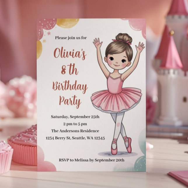 Invitation Cute Kids Ballerina 8ème anniversaire (Créateur téléchargé)