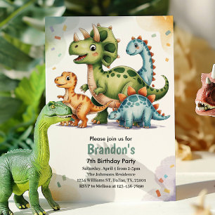 Invitation Cute Kids Dinosaur 7e fête d'anniversaire