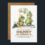 Invitation Cute Kids Dinosaur Anniversaire Vert et Brown<br><div class="desc">Préparez-vous à une fête d'anniversaire à thème dinosaure avec ces invitations uniques! Stompe, chompe, et laissez-vous défoncer avec les invitations d'anniversaire dino-mite, parfait pour la célébration préhistorique de votre enfant. Dotés de deux joyeux petits explorateurs en costumes de dinosaures brun et vert, ces invitations capturent un moment ludique entouré de...</div>