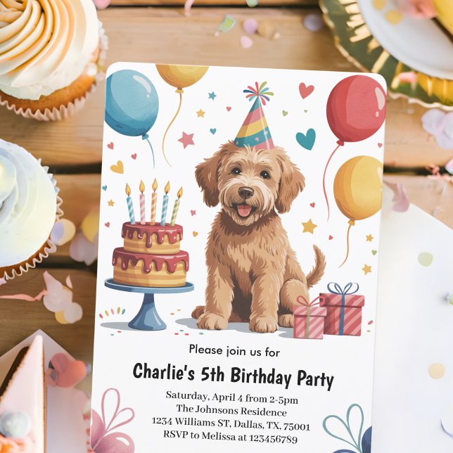 Invitation Cute Kids Puppy Chien 5e fête d'anniversaire (Créateur téléchargé)