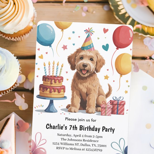 Invitation Cute Kids Puppy Chien 7e fête d'anniversaire (Créateur téléchargé)