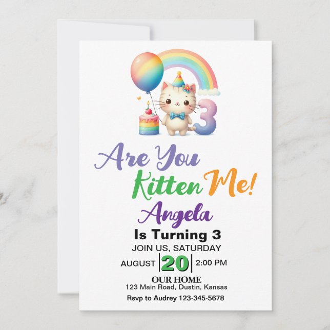 Invitation Cute Kitten 3ème fête d'anniversaire (Devant)