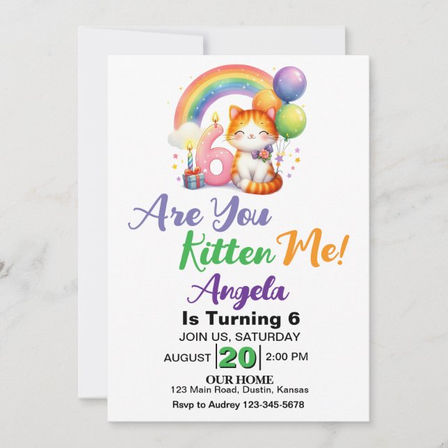 Invitation Cute Kitten 6e fête d'anniversaire (Devant)
