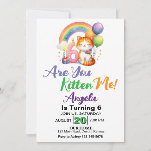 Invitation Cute Kitten 6e fête d'anniversaire