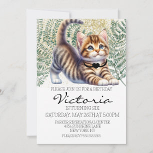Invitation Cute Kitten Aquarelle Verdure fête d'anniversaire