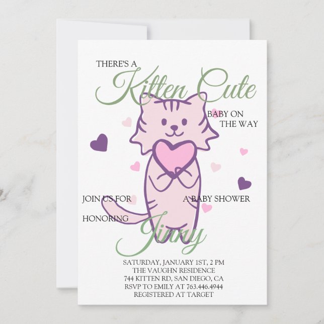 Invitation Cute Kitten Baby shower fille (Devant)