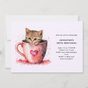 Invitation Cute Kitten Brown dans un Teup Anniversaire