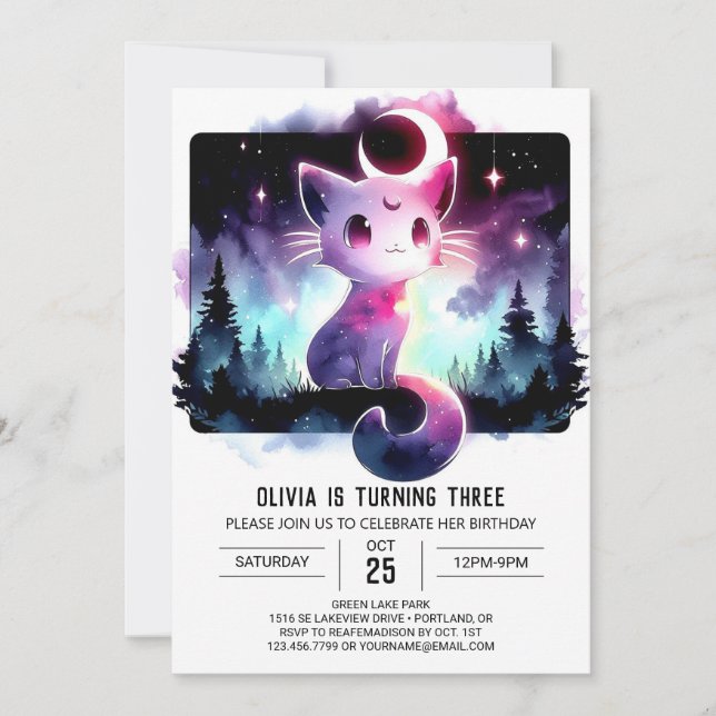 Invitation Cute Kitten Chat Anniversaire (Devant)