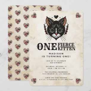 Invitation Cute Kitten Chat Rockabilly Tattoo 1er anniversair