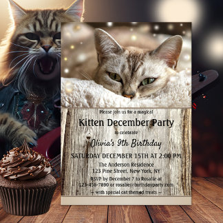 Invitation Cute Kitten Décembre Anniversaire de enfant Party