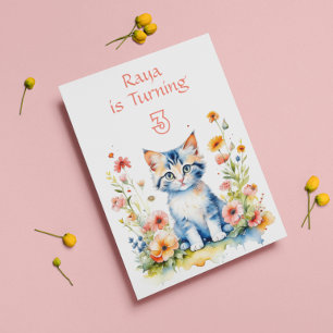 Invitation Cute Kitten en Fleurs Fête d'Anniversaire Fille