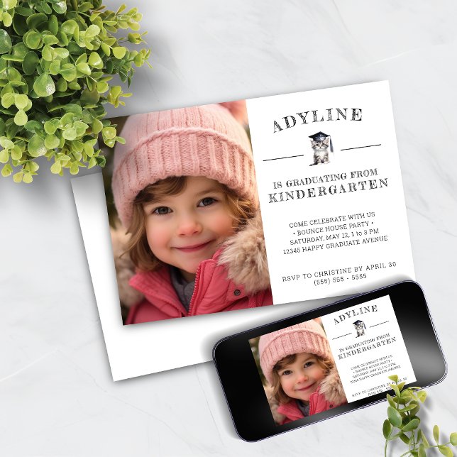 Invitation Cute Kitten Kindergarten Graduation (Créateur téléchargé)