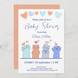 Invitation Cute Kitten Kitty Chats Coeurs Baby shower