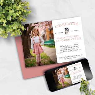 Invitation Cute Kitten Rose Kindergarten Graduation