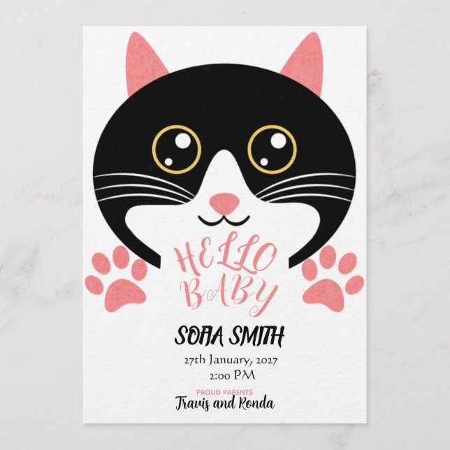 Invitation Cute Kitty Baby Arrival Announcement (Devant)