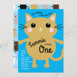 Invitation Cute Kitty Cat Colorful 1er Anniversaire Invitatio
