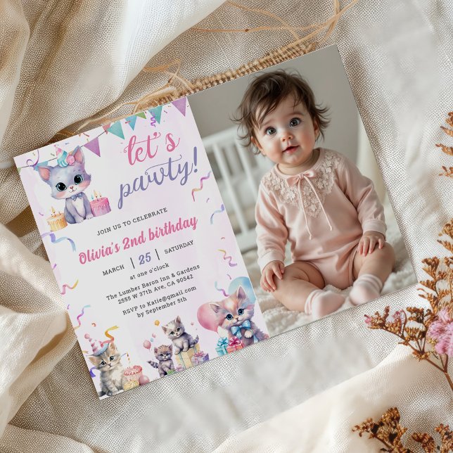Invitation Cute Kitty Chat 2e fête d'anniversaire Photo (Créateur téléchargé)