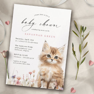 Invitation Cute Kitty Chat   Airy Floral Spring Baby shower