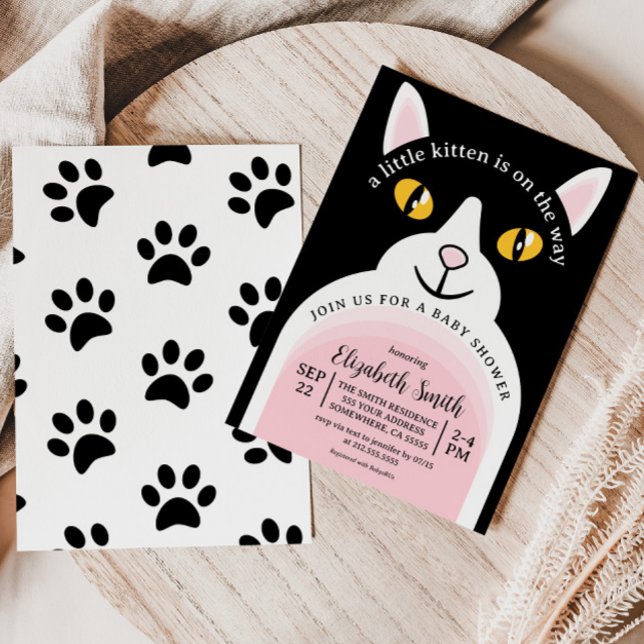 Invitation Cute Kitty Chat Arc Moderne Baby shower Fille (Créateur téléchargé)