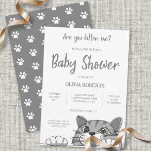 Invitation Cute Kitty Chat Baby shower Genre Neutre